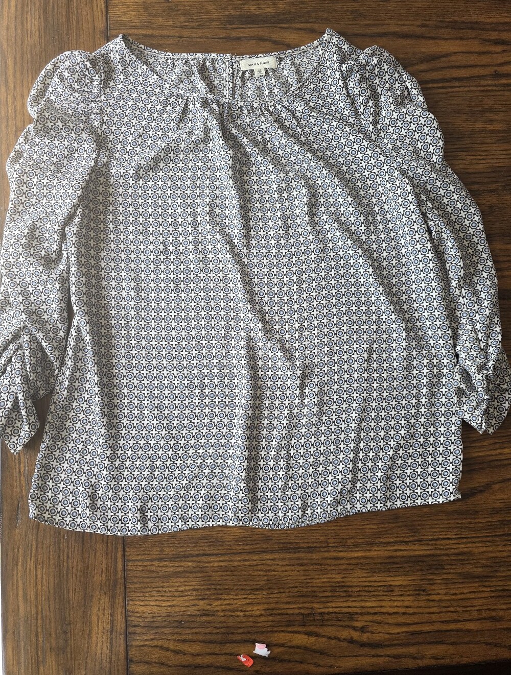 Max Studio Navy and White Geometric 3/4 sleeve Top
